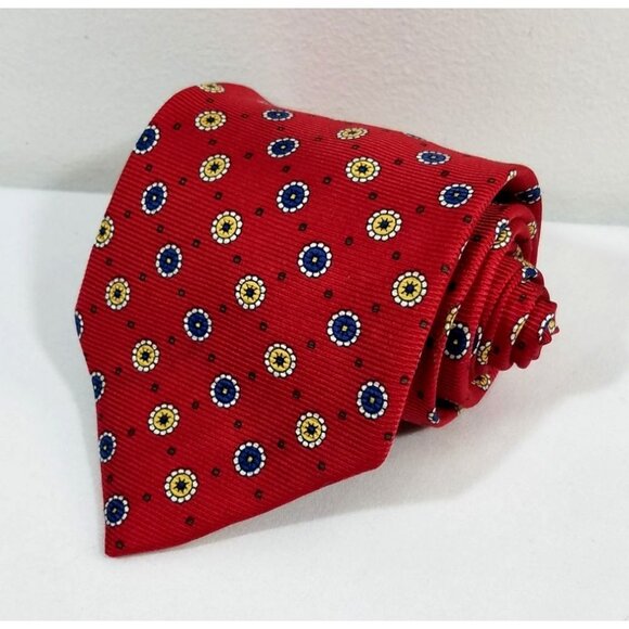 Jos. A. Bank Mens Necktie Silk Tie Red Floral Pattern 61" X 3.75" Made In Italy - Picture 2 of 8